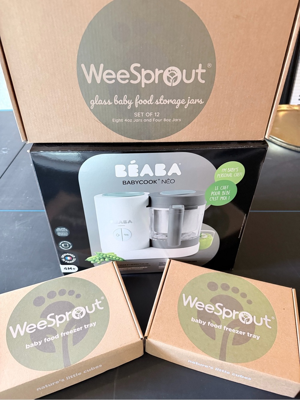 WeeSprout & Béaba Baby Food Storage and Cooker Set - Green & White